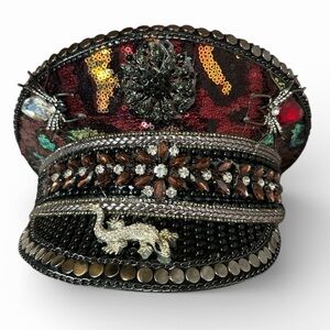 Embellished Sequin Festival Fisherfolk Hat w/ Crystal Embellishments & Brooches